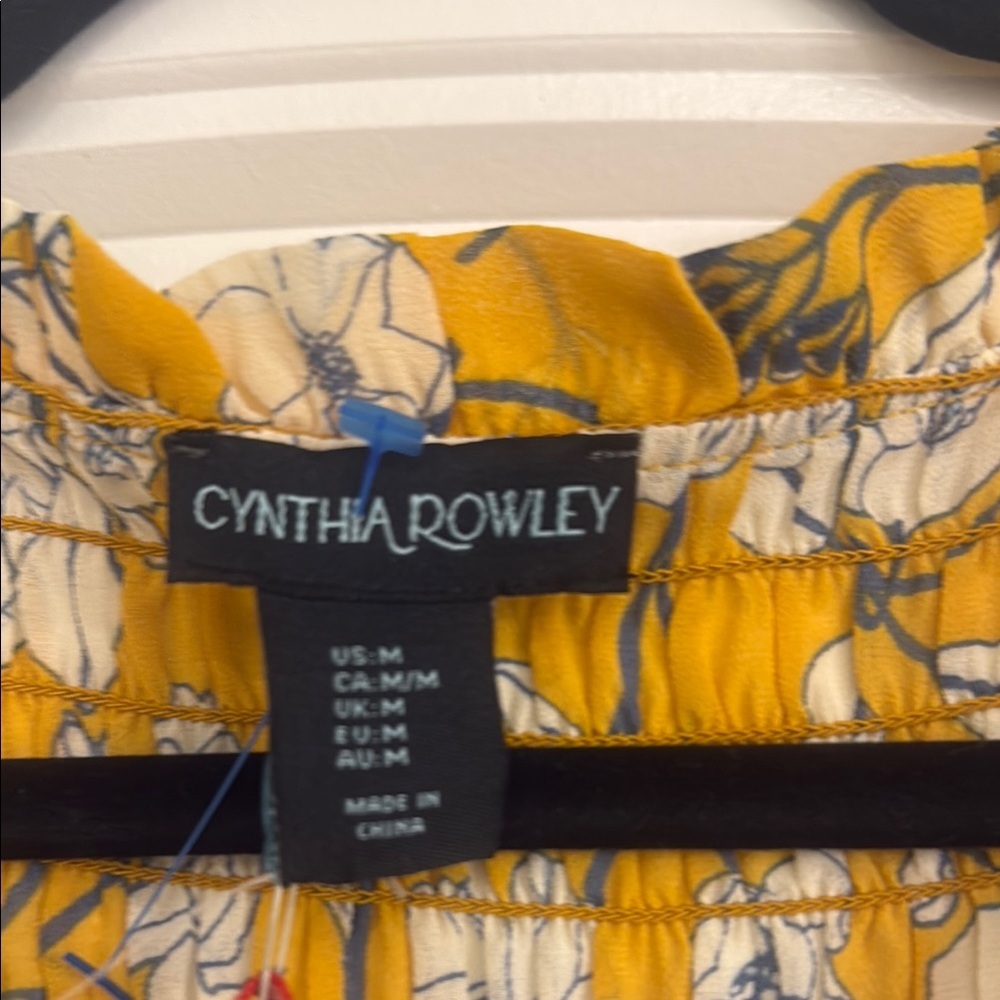 Cynthia Rowley Yellow Gray Ruffled Sleeveless Blouse - Picture 2 of 4